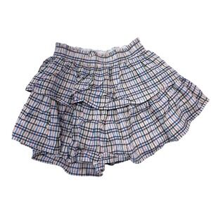 Aerie Plaid Tiered Ruffled Mini Skirt Smocked Waist Distressed Casual Size Small